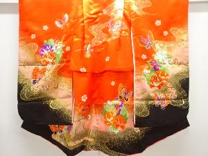 流水に花・蝶模様子供着物（重ね衿・長襦袢付き）